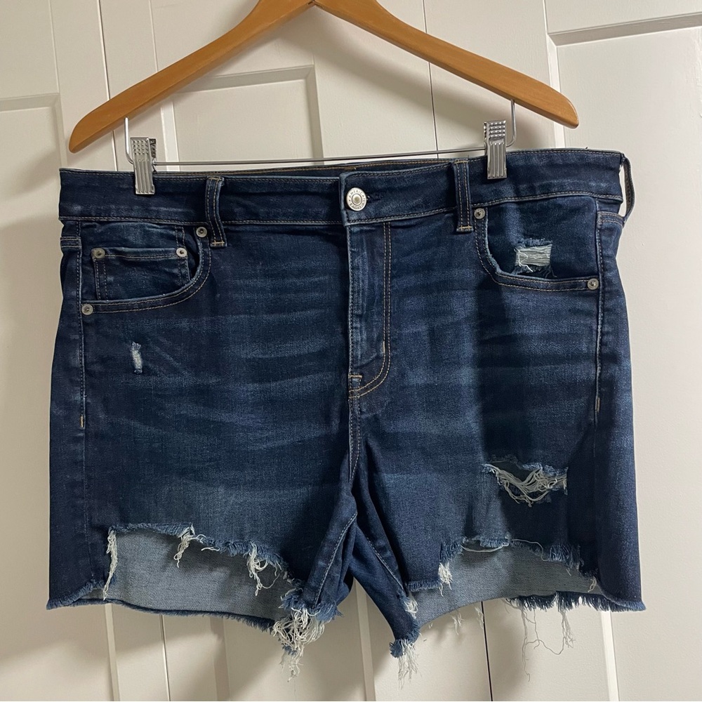American Eagle Outfitters Dark Blue Distressed Denim Jean Shorts